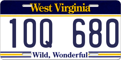 WV license plate 1OQ680