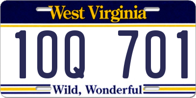 WV license plate 1OQ701