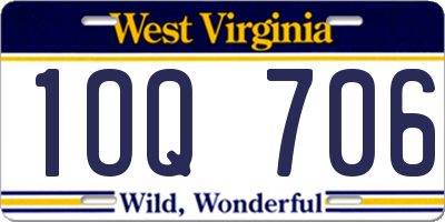 WV license plate 1OQ706