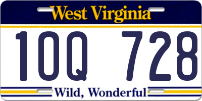WV license plate 1OQ728