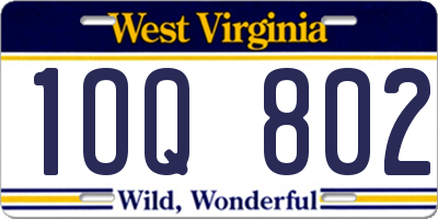 WV license plate 1OQ802
