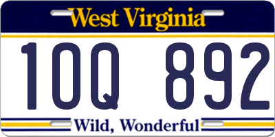 WV license plate 1OQ892