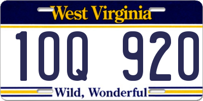 WV license plate 1OQ920