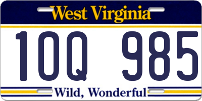 WV license plate 1OQ985