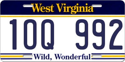 WV license plate 1OQ992