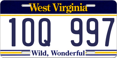 WV license plate 1OQ997