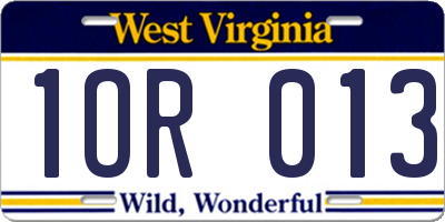 WV license plate 1OR013