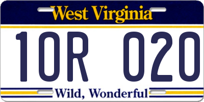 WV license plate 1OR020