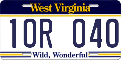 WV license plate 1OR040