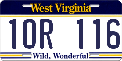 WV license plate 1OR116
