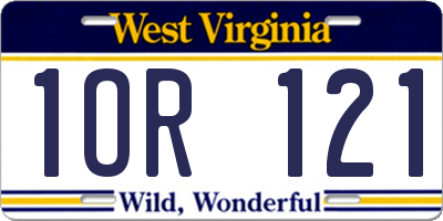 WV license plate 1OR121