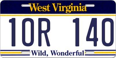 WV license plate 1OR140