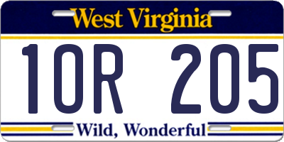 WV license plate 1OR205
