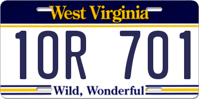 WV license plate 1OR701