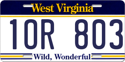 WV license plate 1OR803