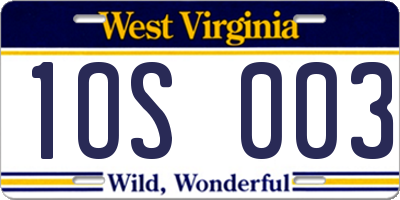 WV license plate 1OS003