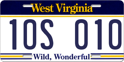 WV license plate 1OS010