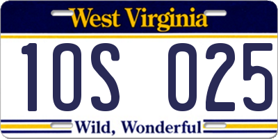WV license plate 1OS025