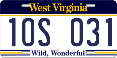 WV license plate 1OS031