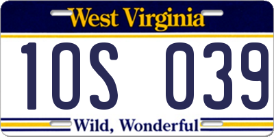 WV license plate 1OS039