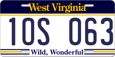 WV license plate 1OS063