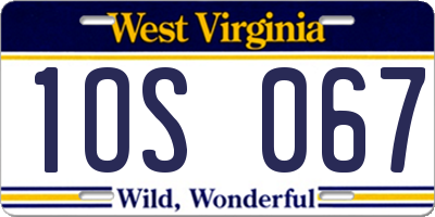 WV license plate 1OS067