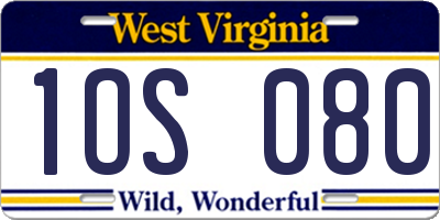 WV license plate 1OS080