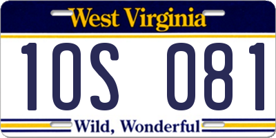 WV license plate 1OS081