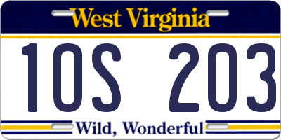 WV license plate 1OS203