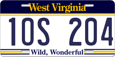 WV license plate 1OS204