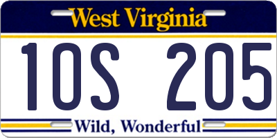 WV license plate 1OS205