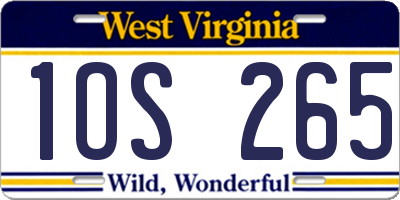 WV license plate 1OS265