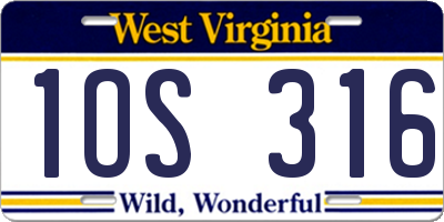 WV license plate 1OS316