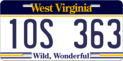 WV license plate 1OS363