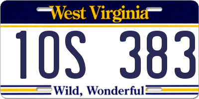 WV license plate 1OS383