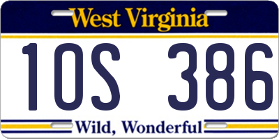 WV license plate 1OS386