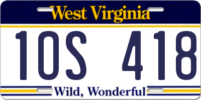 WV license plate 1OS418