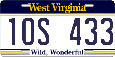 WV license plate 1OS433