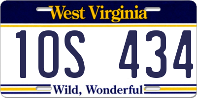 WV license plate 1OS434