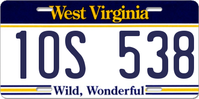 WV license plate 1OS538