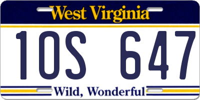 WV license plate 1OS647