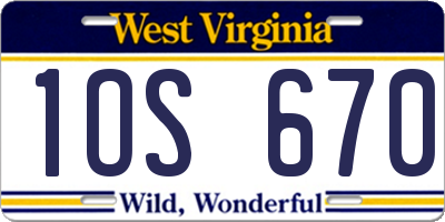 WV license plate 1OS670