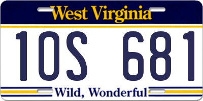 WV license plate 1OS681