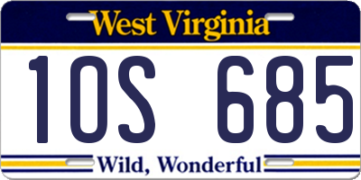 WV license plate 1OS685