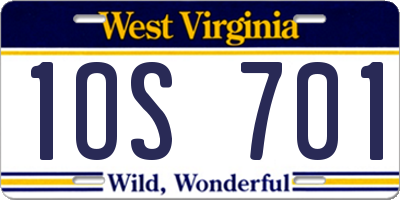 WV license plate 1OS701
