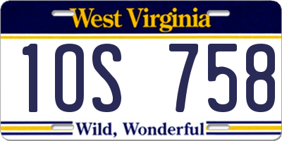 WV license plate 1OS758