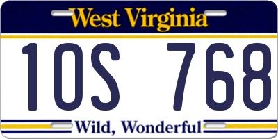 WV license plate 1OS768