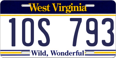 WV license plate 1OS793