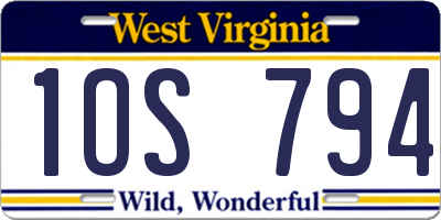WV license plate 1OS794
