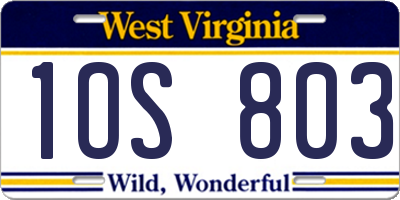 WV license plate 1OS803